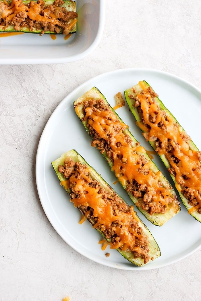 taco zucchini boats on a plate