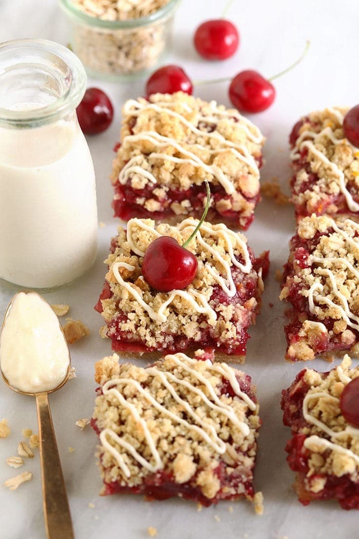 cherry pie bars on a cutting board