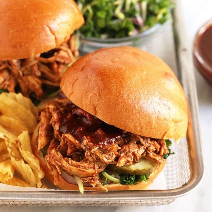 Slow Cooker Pulled Chicken Burger - Healthy Fitness Meals