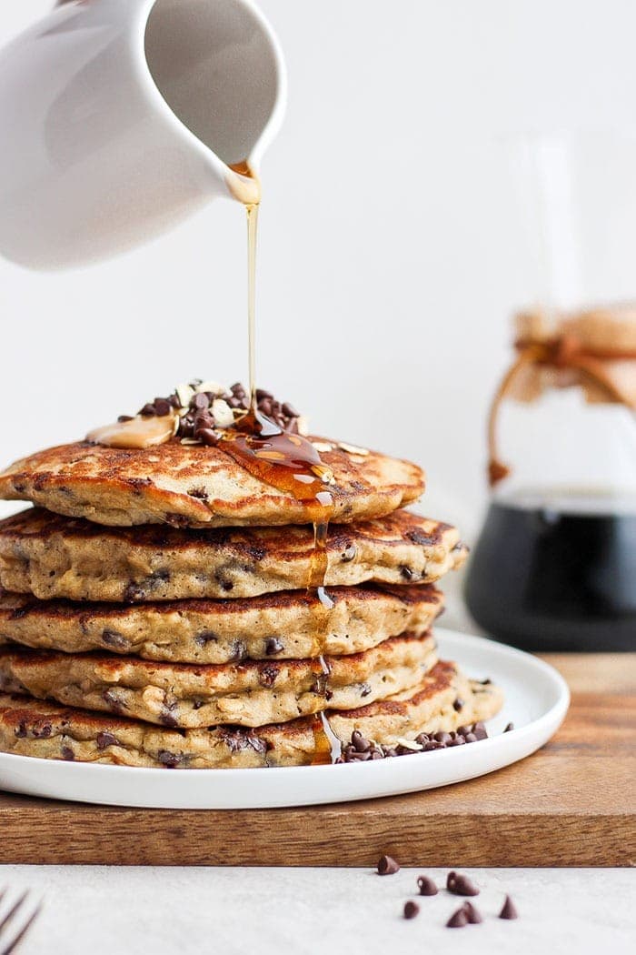 stack of pancakes with maple syrup