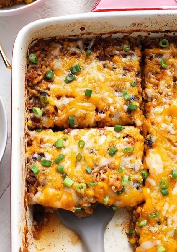 a casserole dish of southwestern chicken casserole