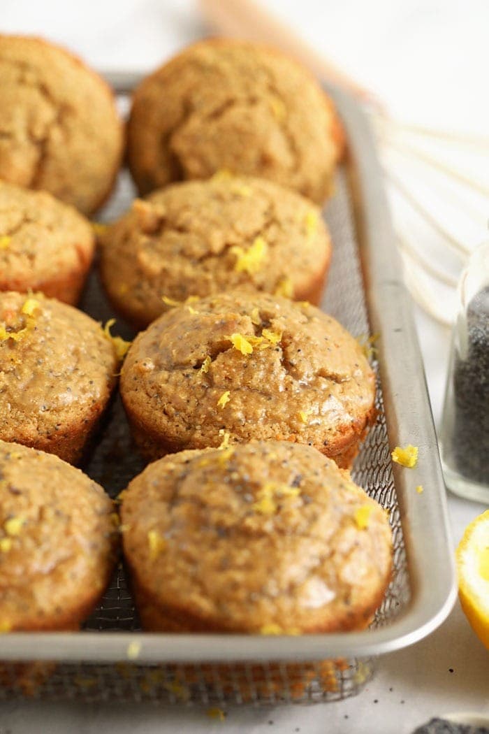 lemon poppy seed muffins in a basket