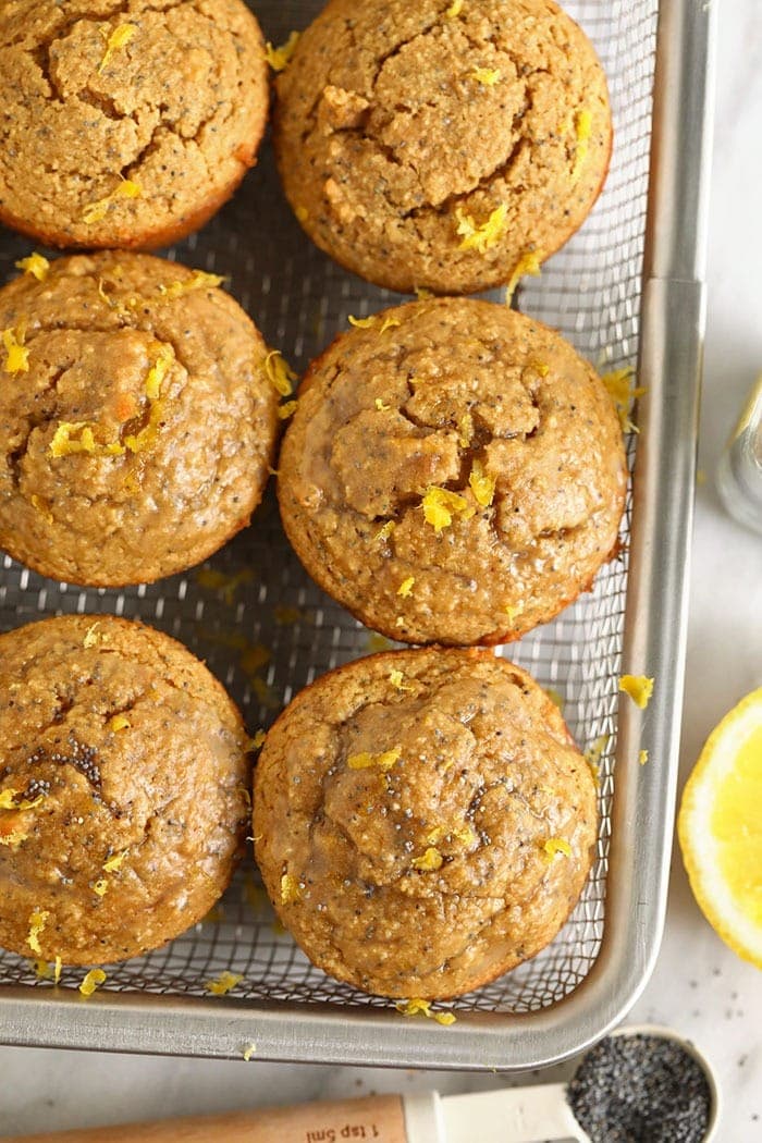 lemon poppy seed muffins in a basket