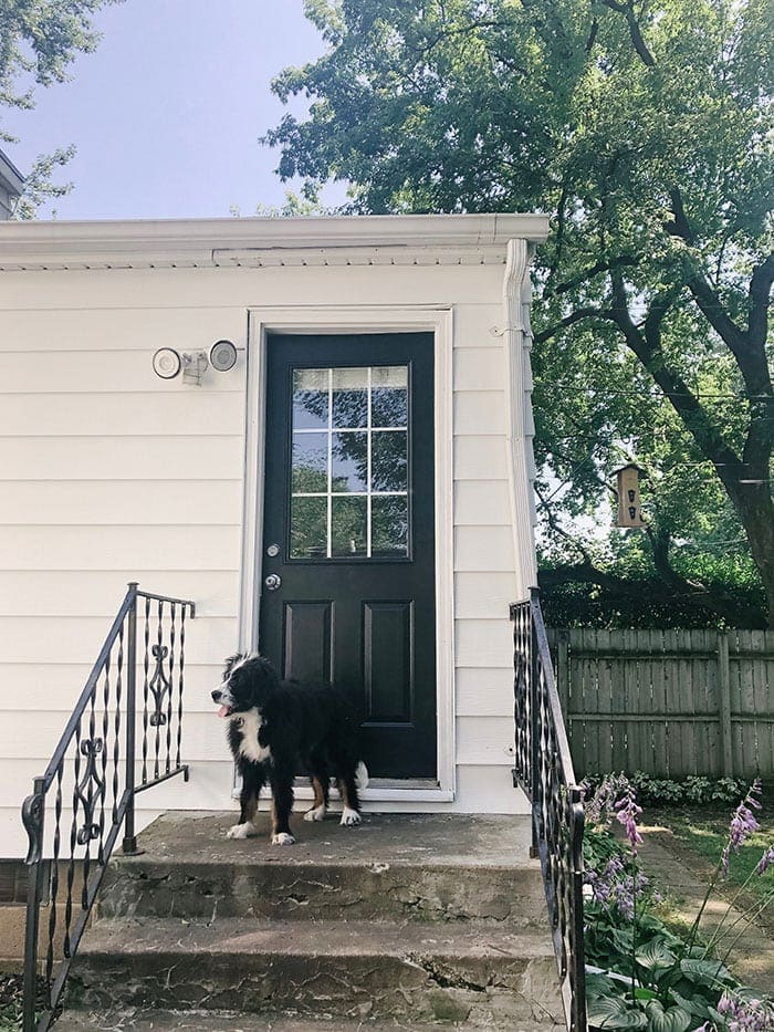 charcoal door with white siding