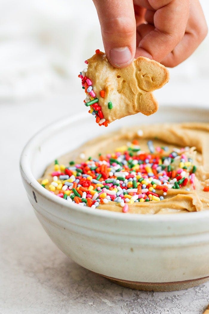 Cake batter dip with and animal cracker