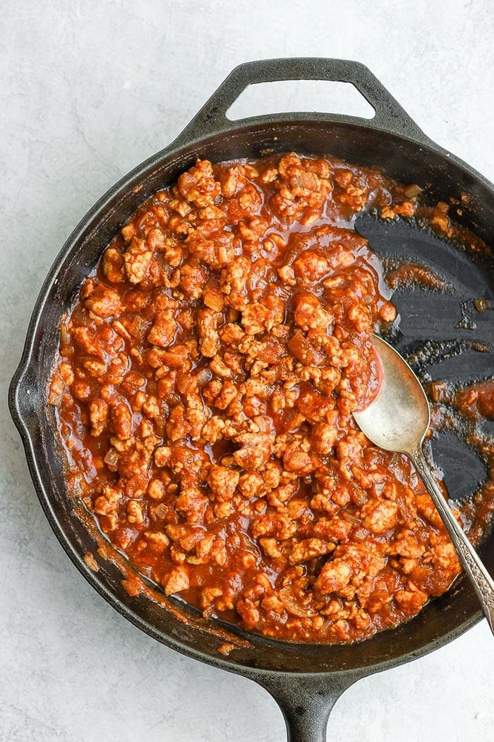 healthy sloppy joes in a skillet