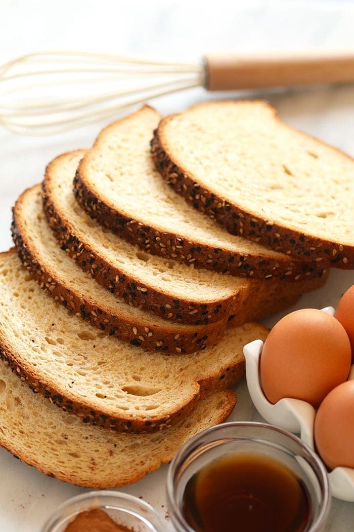 whole wheat bread ready to be made into sheet pan french toast