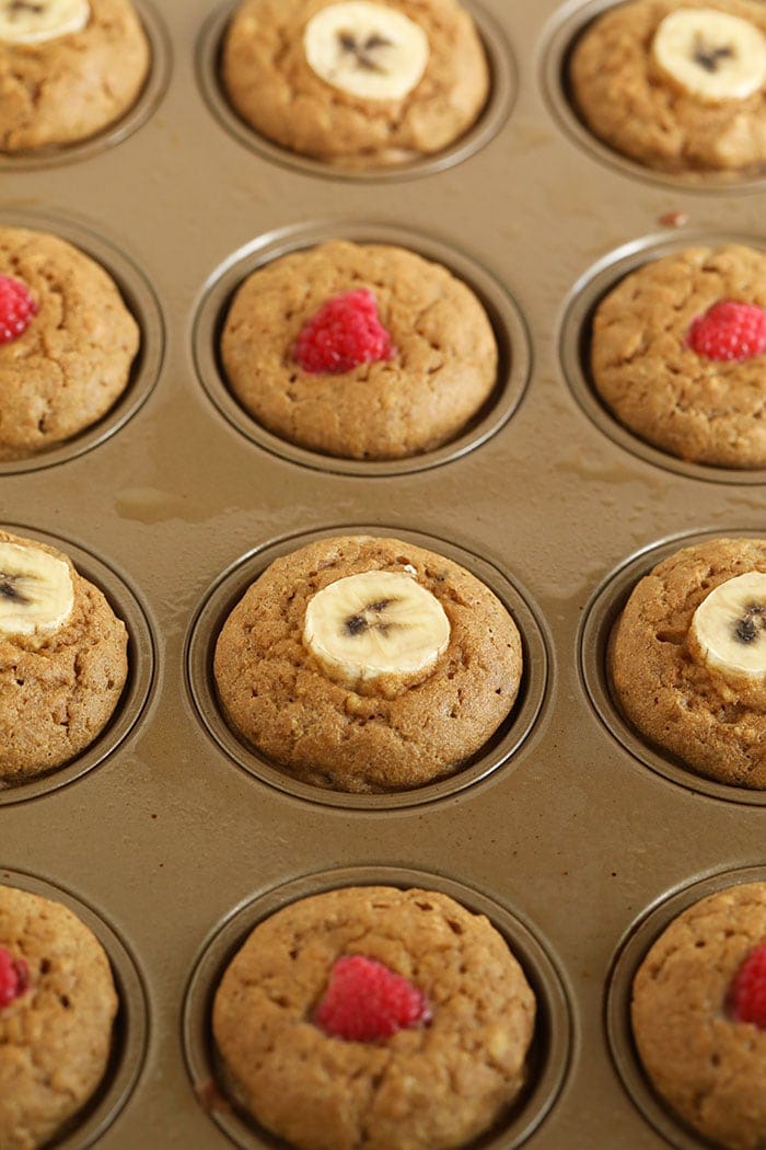 banana pancake muffins in a muffin tin