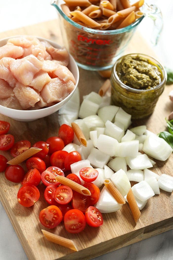 Ingredients for Pesto Chicken Pasta.