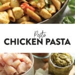 The process of pesto chicken pasta.
