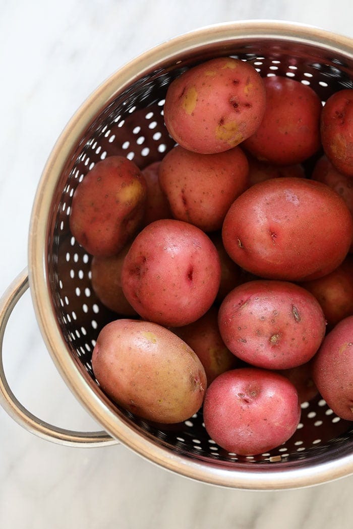 Red potatoes in a colander 