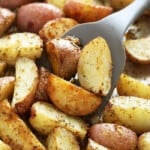 roasted red potatoes on pan