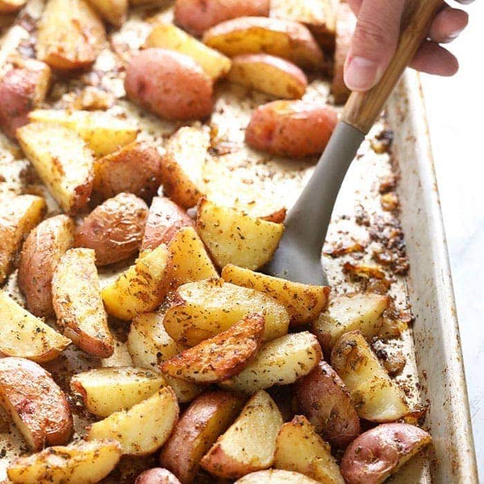 potatoes on baking sheet