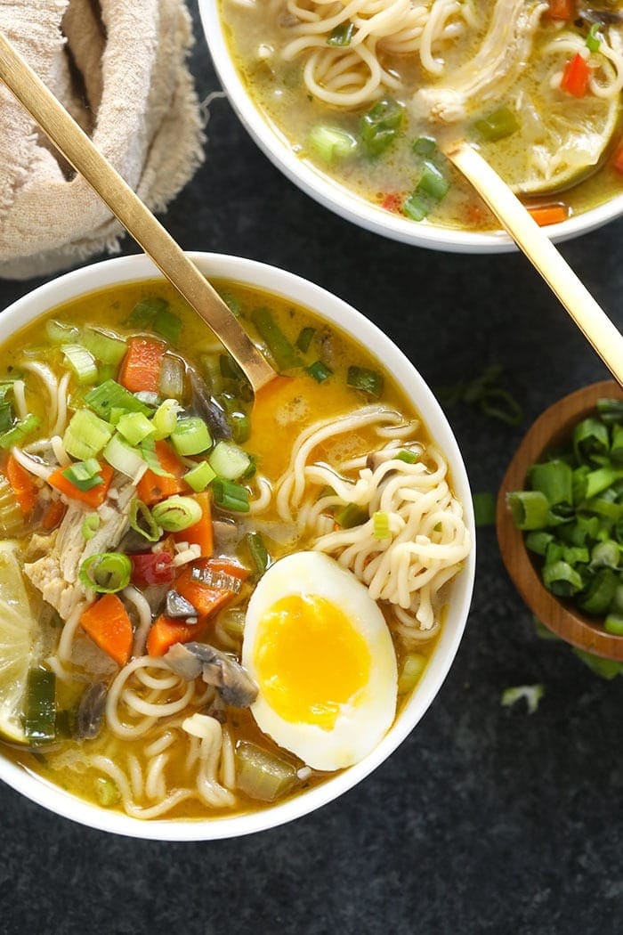 asian chicken noodle soup in a bowl