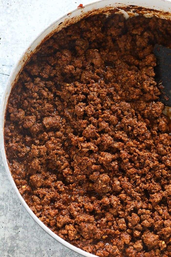 ground beef taco meat in a skillet