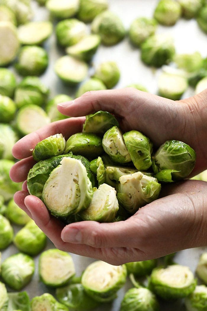 brussels sprouts in hands