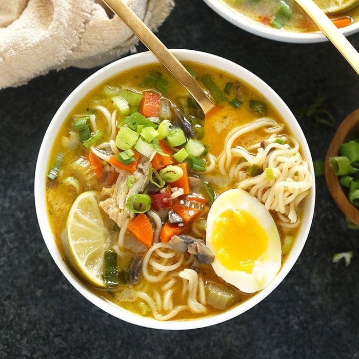 asian chicken noodle soup in a bowl