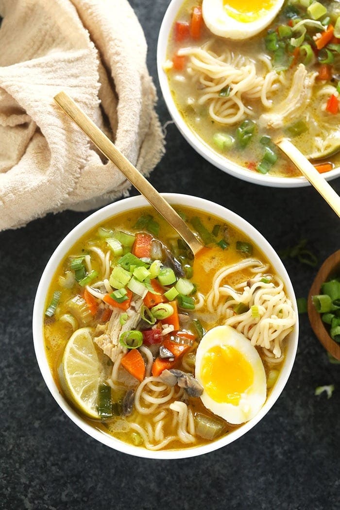 asian chicken noodle soup in a bowl
