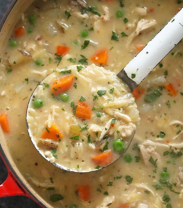 creamy chicken noodle soup in bowl