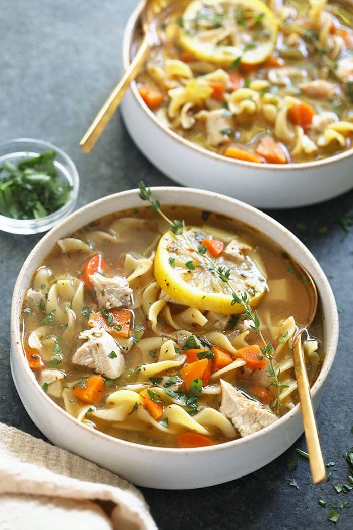 chicken noodle soup in bowl