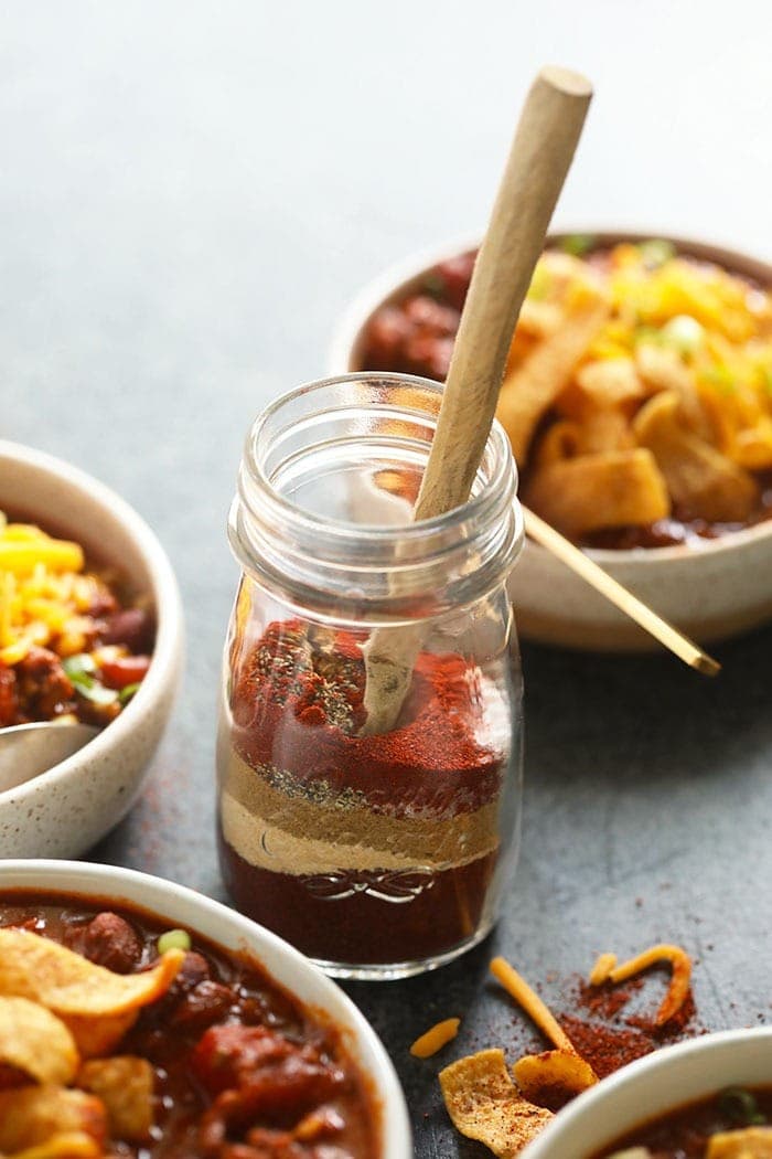homemade chili seasoning in a jar