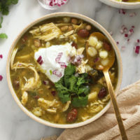 bowl of green chicken chili