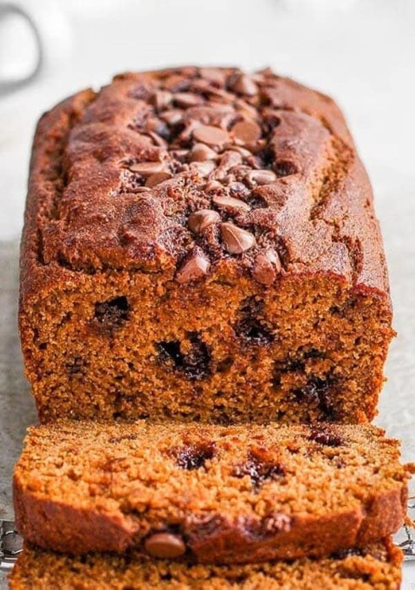 healthy pumpkin bread loaf sliced