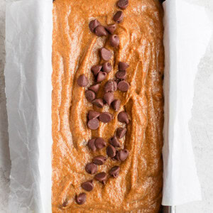 Healthy pumpkin bread with chocolate chips.