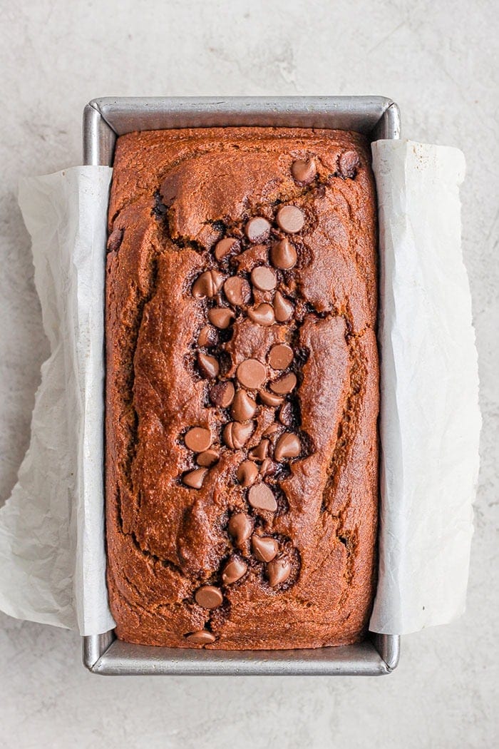 healthy pumpkin bread loaf just out of the oven looking delicious.