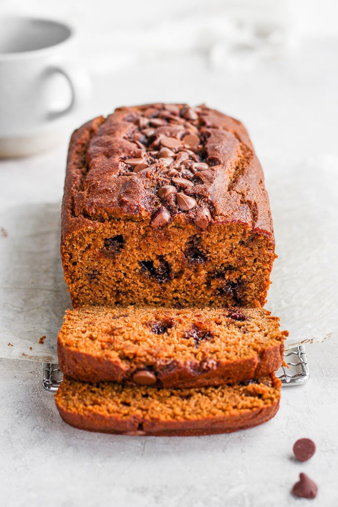 sliced pumpkin bread loaf.