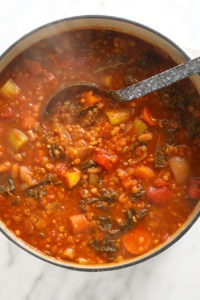 a Sweet Potato and Lentil Stew with vegetables.