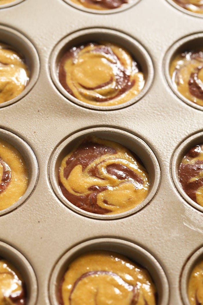 how to swirl muffins with pumpkin and chocolate
