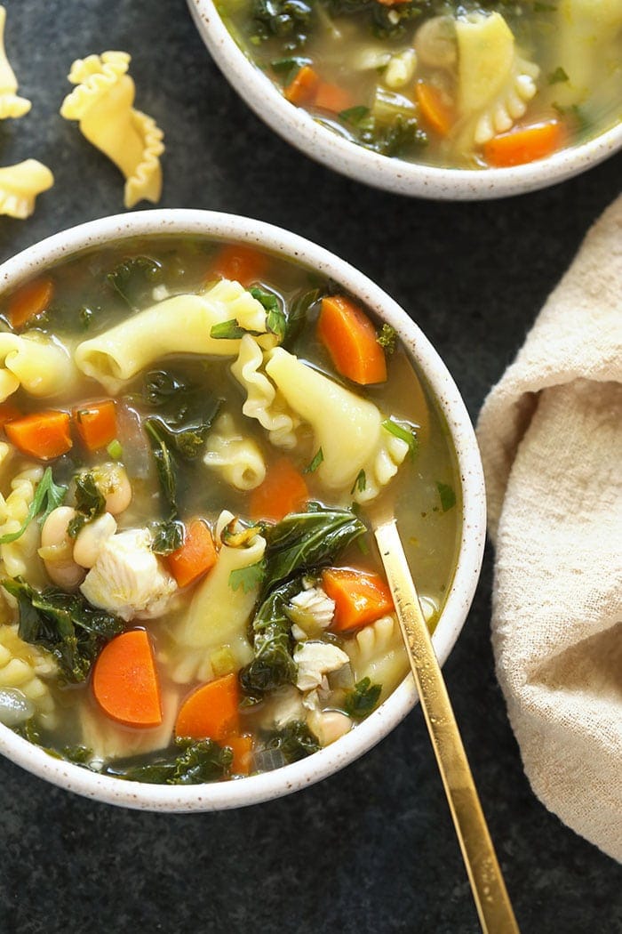 Chicken noodle soup in a bowl 