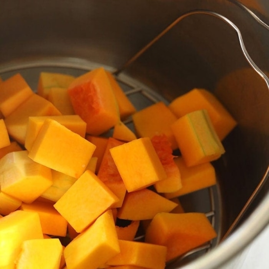 Cubes of butternut squash in an Instant Pot.