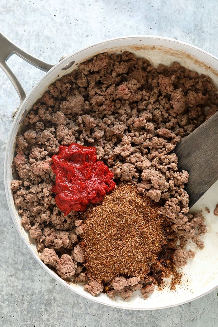 ground beef, taco seasoning and tomato paste