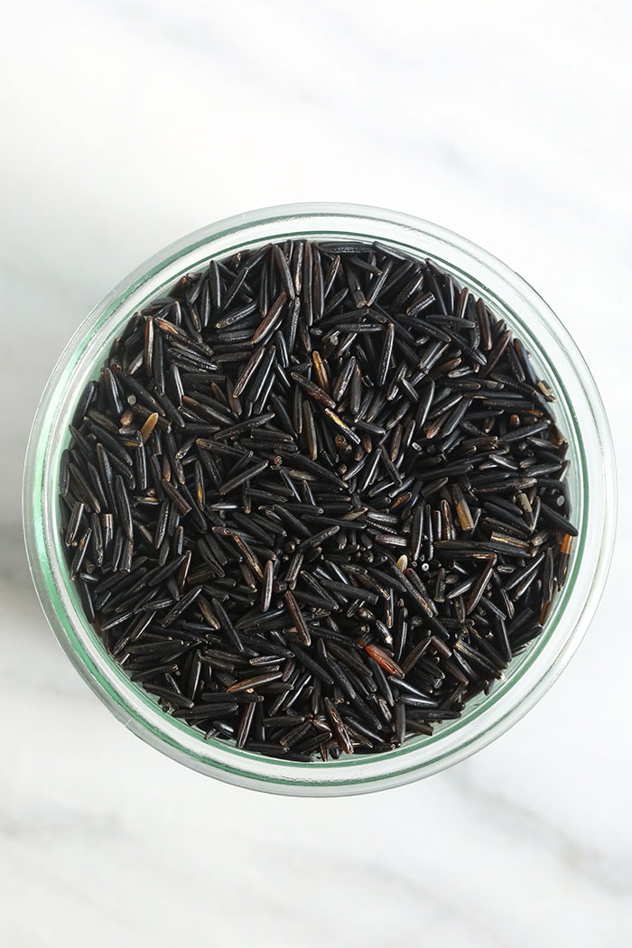 Dried wild rice in a bowl
