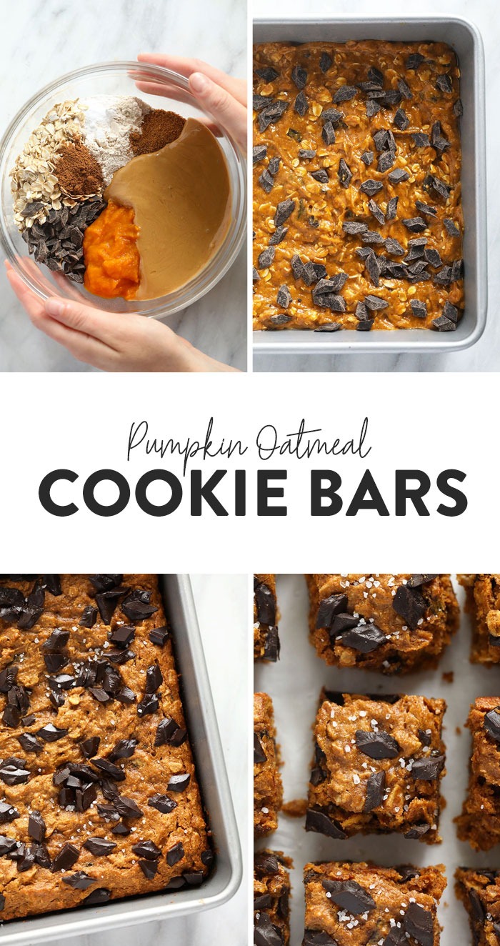 Pumpkin Oatmeal Cookie Bars (healthy dessert!) - Fit Foodie Finds