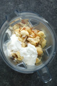 a cauliflower mashed potatoes made with yogurt and sour cream.