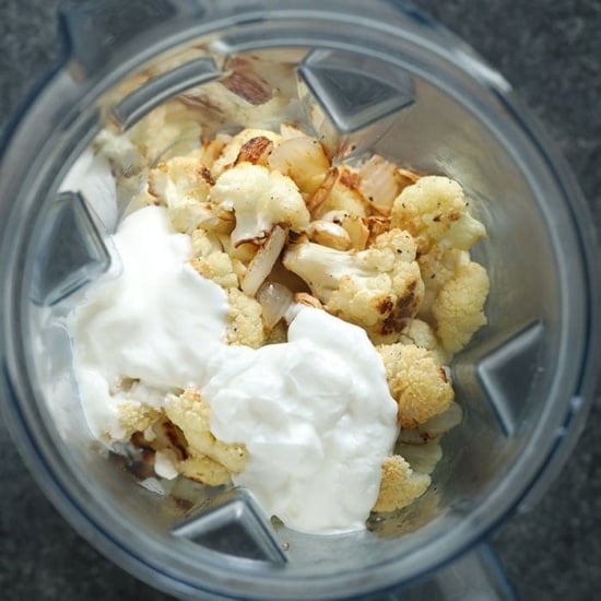 a cauliflower mashed potatoes made with yogurt and sour cream.
