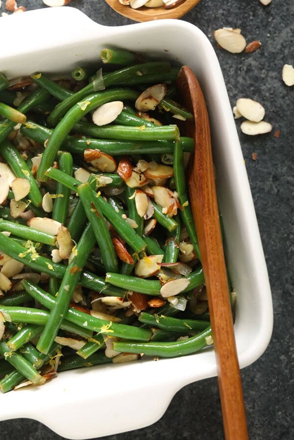 green beans in casserole dish