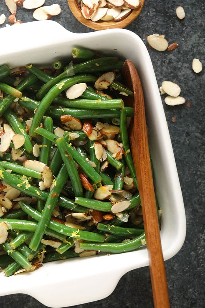 green beans in casserole dish