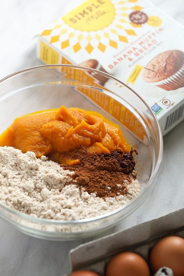 Gluten free pumpkin muffin ingredients in a bowl