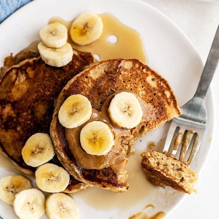 Peanut Butter Banana Pancakes (12g Protein!) - Fit Foodie Finds