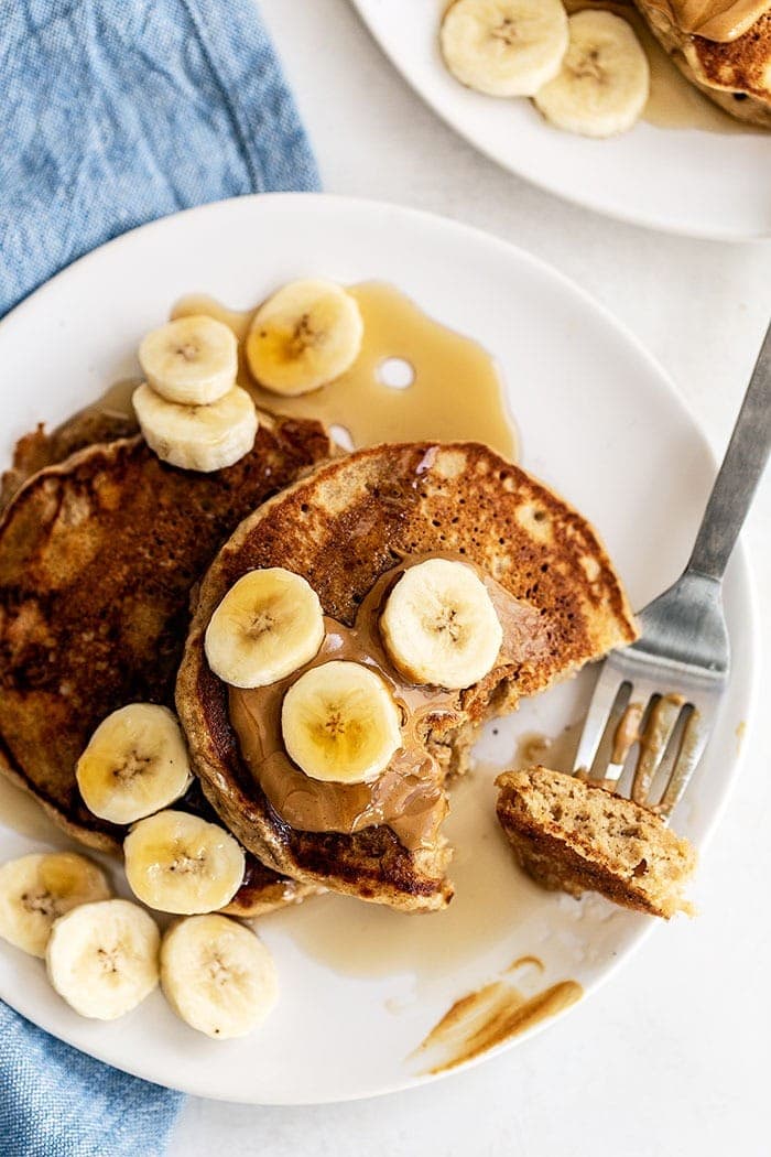 Peanut Butter Banana Pancakes (12g Protein!) - Fit Foodie Finds