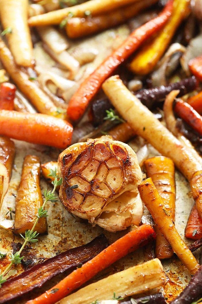 roasted carrots and garlic looking delicious