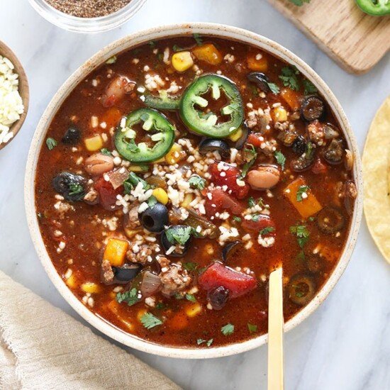slow cooker taco soup in a bowl