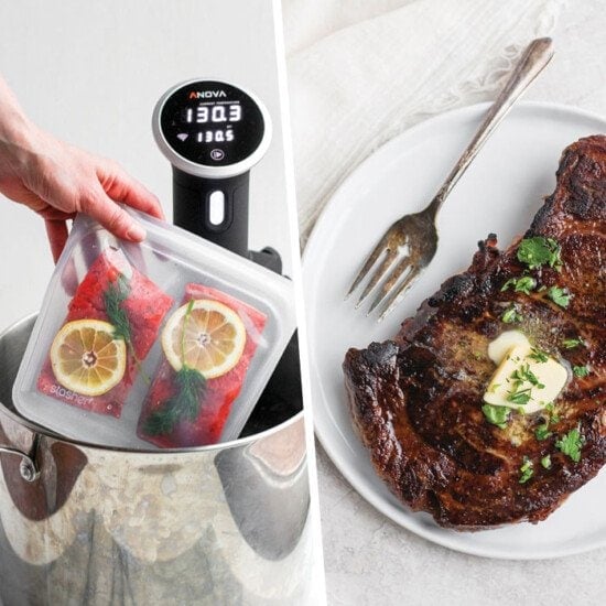 A person is using sous vide cooking to prepare a steak in an instant pot.