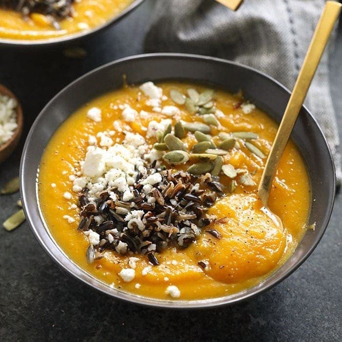 instant pot butternut squash soup in a bowl