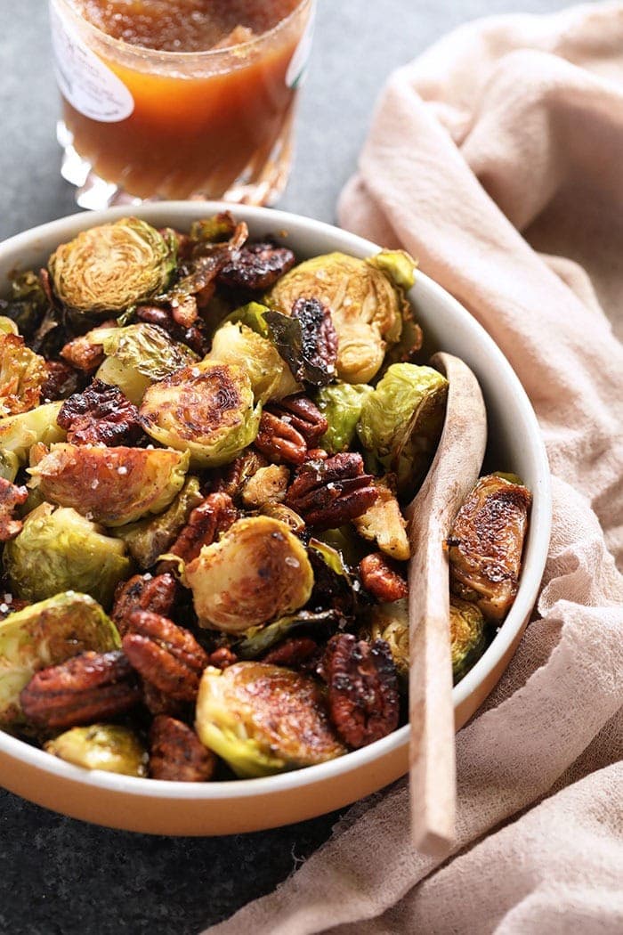 Brussel sprouts with Maple Apple butter in a bowl