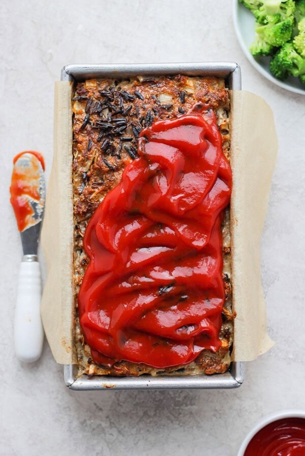 wild rice meatloaf in a loaf pan